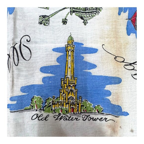 Vintage Chicago Illinois City State Landmarks RARE Souvenir Handkerchief READ - Picture 4 of 13